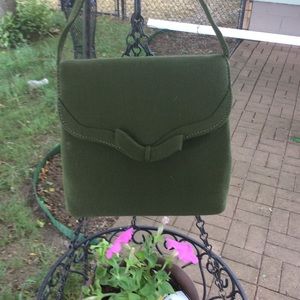 Olive green evening bag soft fabric lined